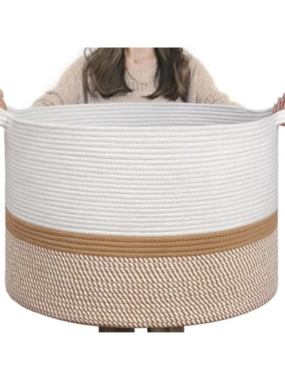 New XXXLarge Woven Rope Blanket Basket Living Room White Camel, 90L